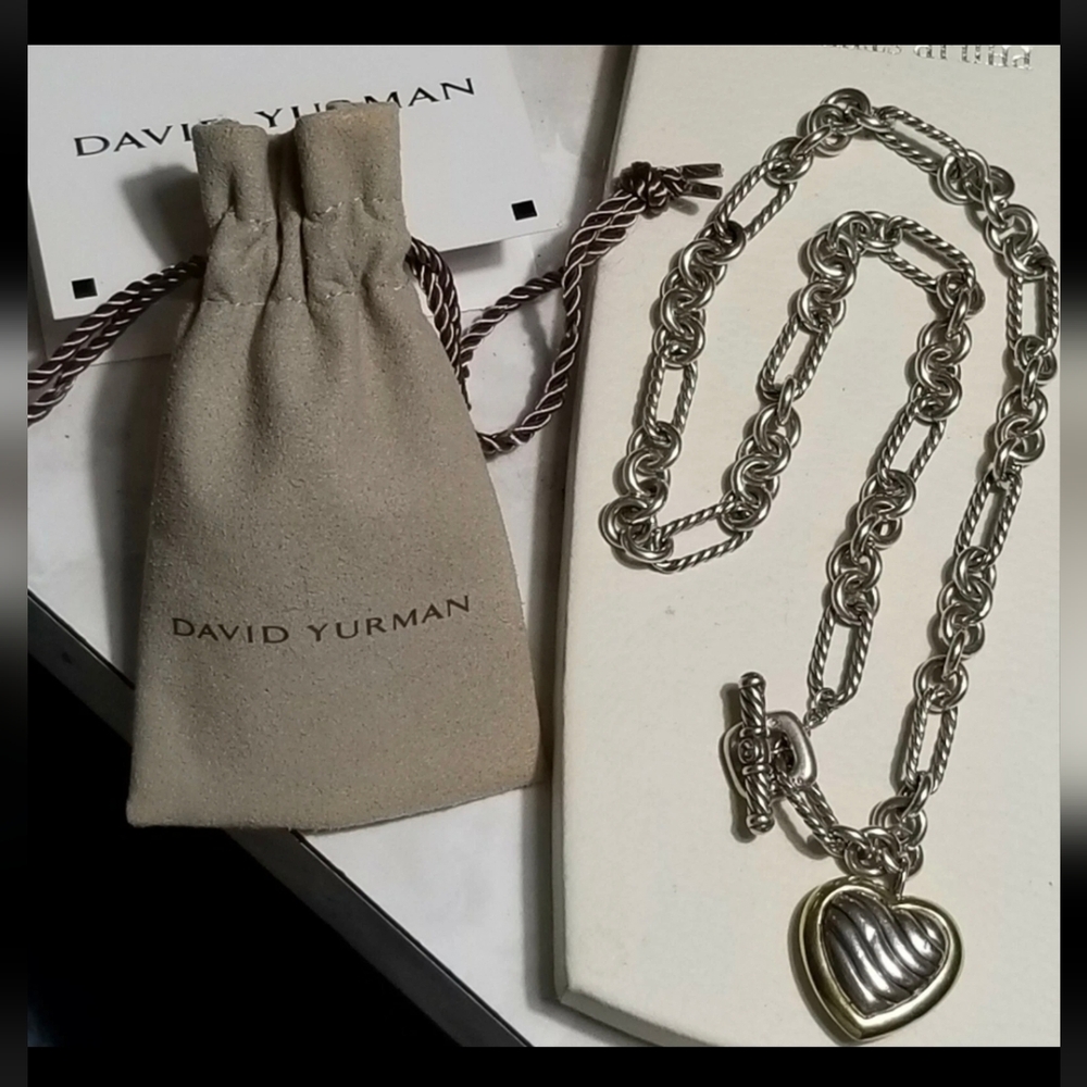 David Yurman Figaro Cable Heart 18k Yellow Gold-Sterling Silver Pendant Necklace - Picture 2 of 12